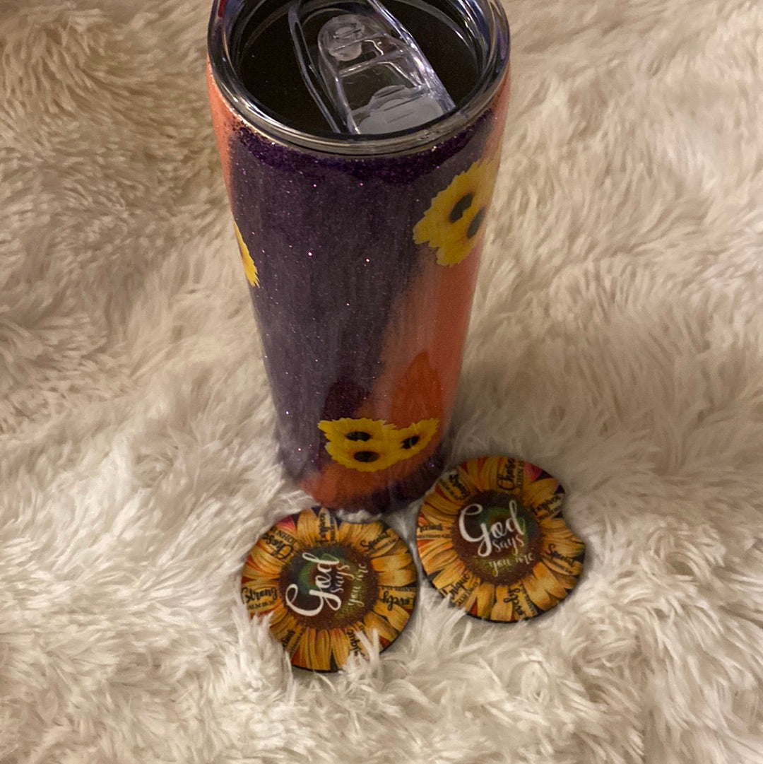 God says sunflower car coaster