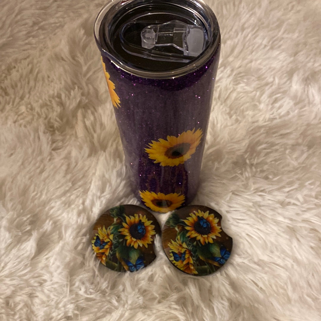 Sunflower with blue butterflies