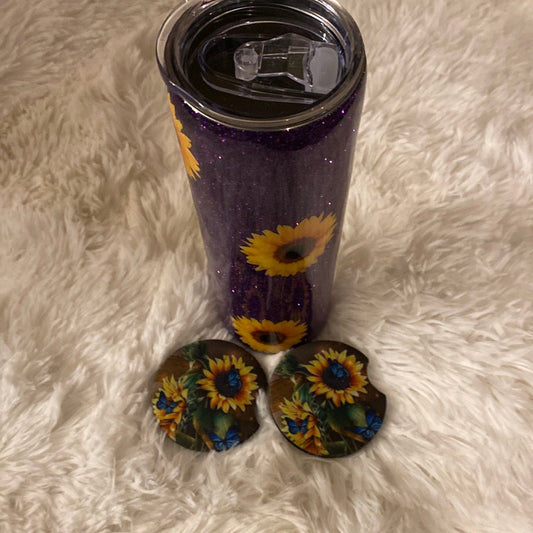 Sunflower with blue butterflies