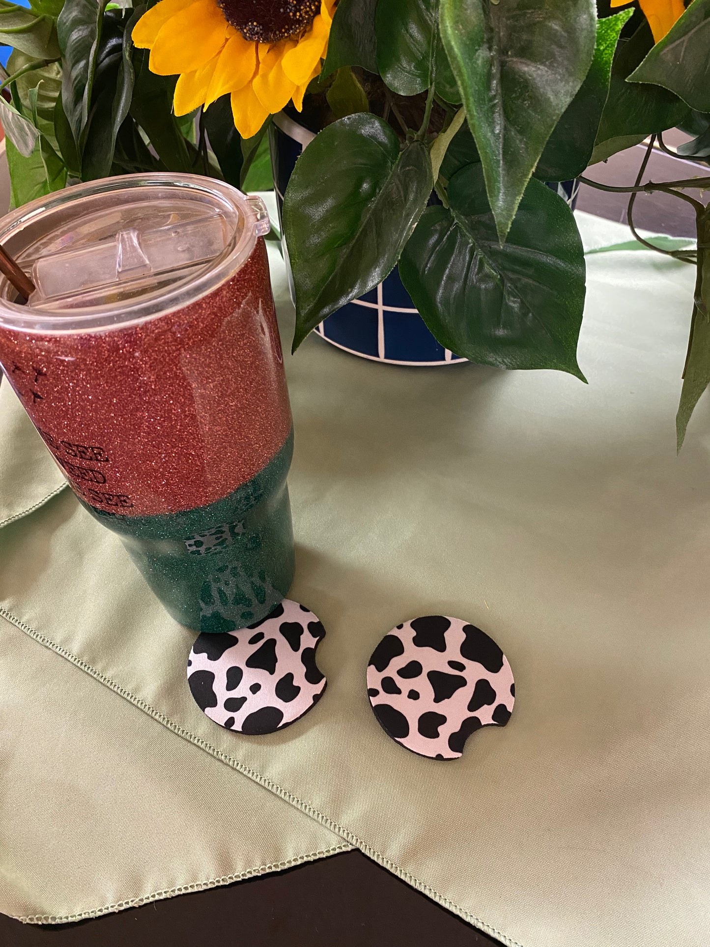 Cow print car coaster